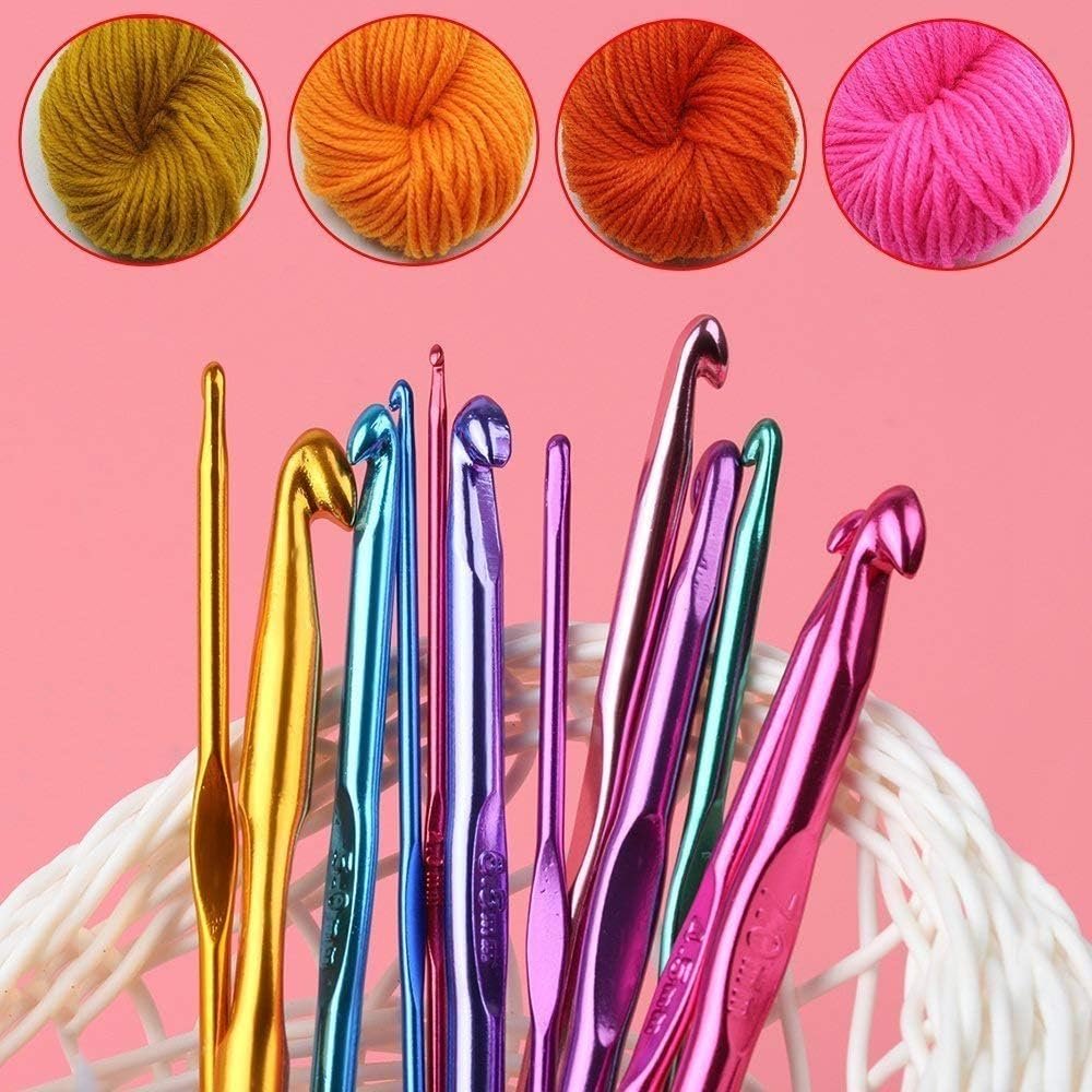 Crochet Hook Set 12 Pcs Aluminum Knitting Needles | Color-Coded Crochet Hooks (2.0mm-8.0mm) | Smooth Metal Crochet Needles for Yarn Knitting, Amigurumi, Sewing & DIY Craft Supplies
